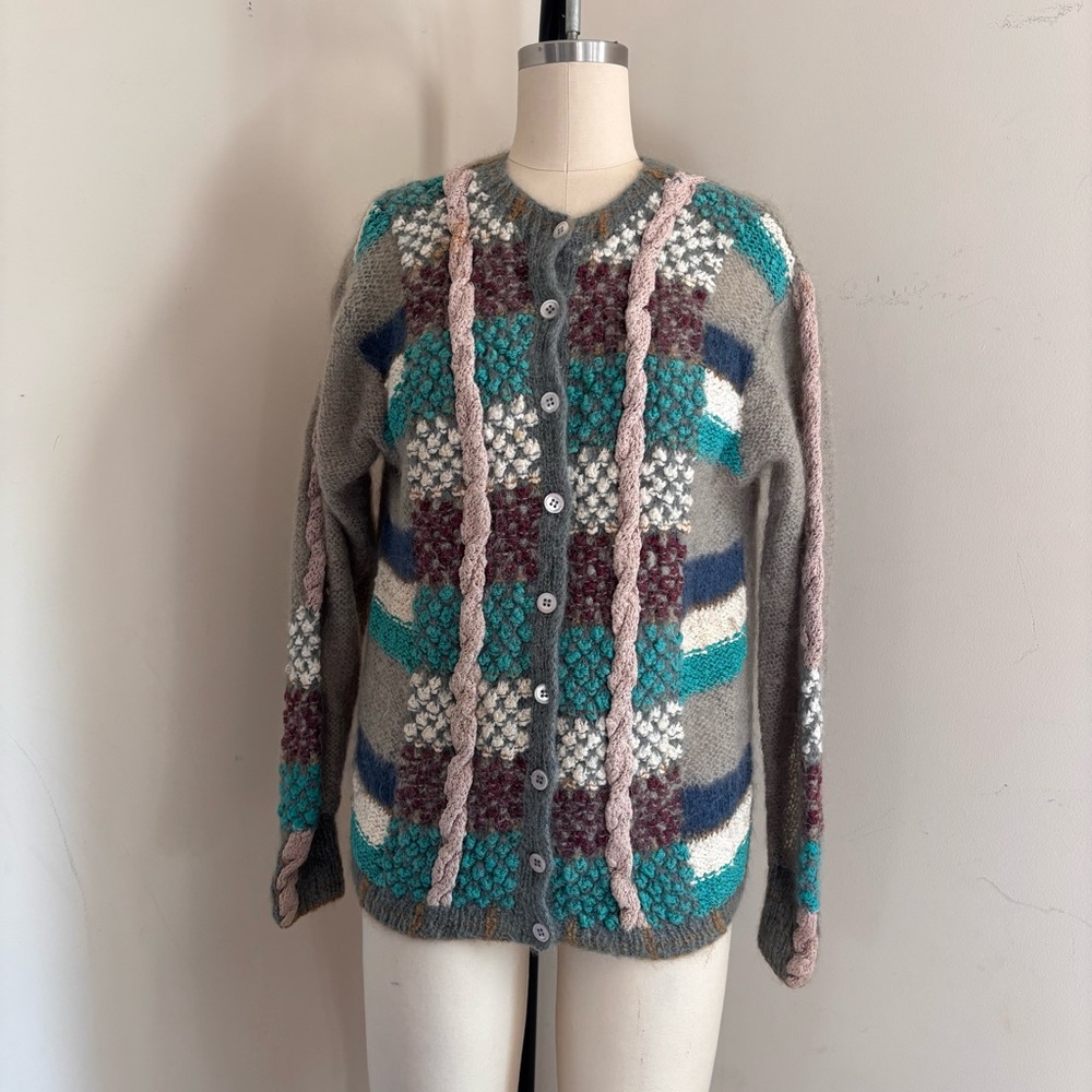 Vintage Cozy Multicolor Knit Wool Cardigan - Picture 2 of 9
